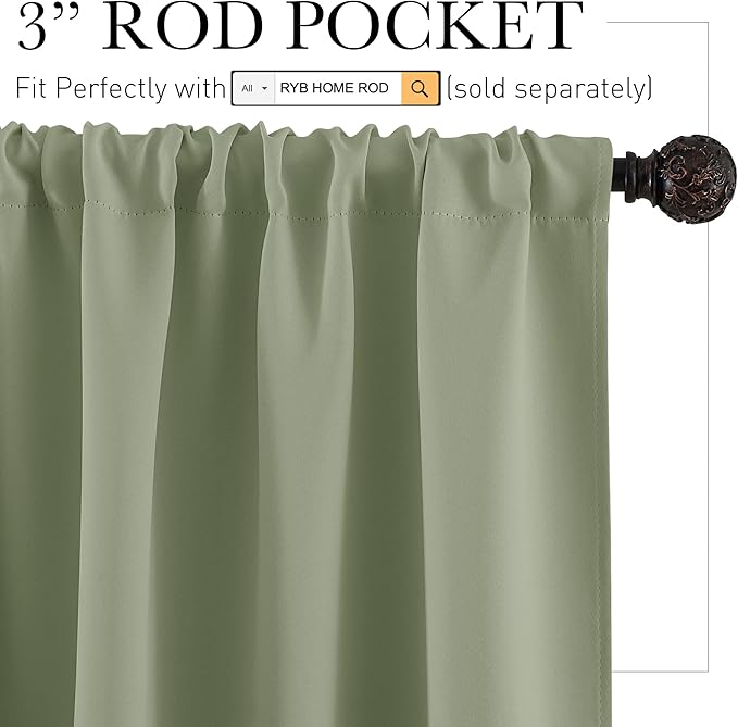 RYB HOME 84 inches Green Curtains for Living Room Lights & Drafts Blocking Window Curtains Room Darkening Drapes for Bedroom, W70 x L84 inch, 2 Panels, Sage Green
