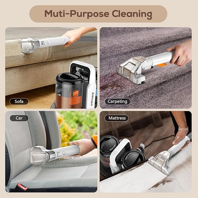 Upholstery Cleaner Machine, Portable Carpet & 15Kpa Upholstery Spot Cleaner Machine, Deep Stain Cleaning for Carpet, Pets, Stairs, Car Seat, Couch, with Dual Size BrushHead and Cleaning Solutions