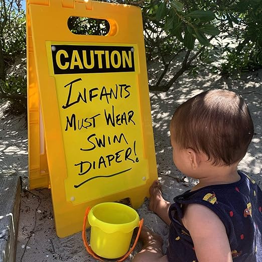 SmartSign - SF-0127-FB-25x12-DE Caution Blank Write-On Folding Floor Sign With Dry Erase Finish By | 25" x 12" Plastic