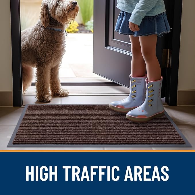 OLANLY Front Door Mat Indoor Outdoor Entrance, Waterproof Heavy Duty Doormat, Fade Resistant, Low Profile, Easy Clean Patio Porch Welcome Floor Mats for Entry, 40x32, Brown