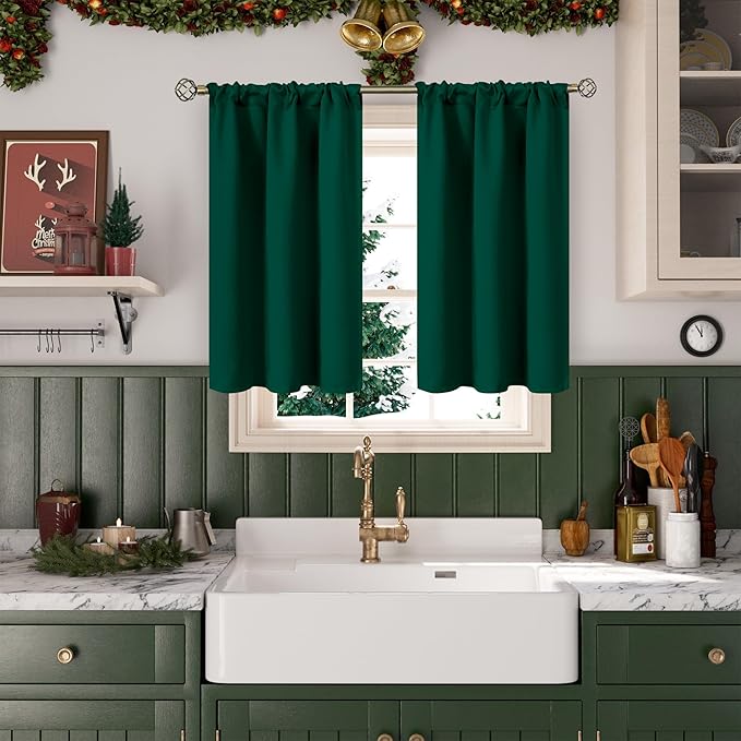 BGment Emerald Green Blackout Curtains 45 Inch Length for Bedroom Window - Small Thermal Insulated Drapes with Rod Pocket for Bathroom Ktichen Cafe Rv Camper, 34 x 45 Inch, 2 Panels