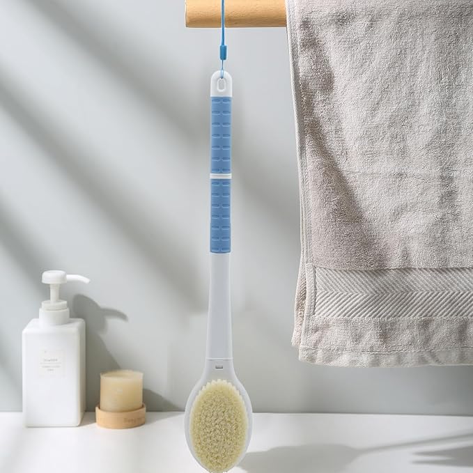 Shower Brush with Soft and Stiff Bristles,Long Handle Dual-Sided Back Scrubber Bath Brush Body Exfoliator for Wet or Dry Brushing (Extra Long Green)