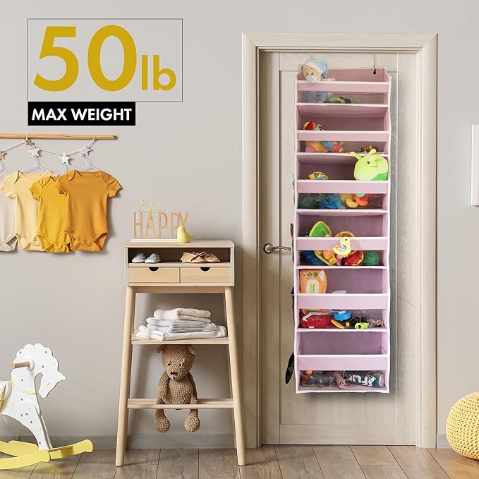 HOMELUX THEORY 2 PC Heavy Duty Over the Door Organizer 55x14x6.7, 6 Large Front & 12 Side Pockets, Hanging Storage Closet Door Organizer for Bedroom, Bathroom and Baby Nursery Storage (Baby Pink)