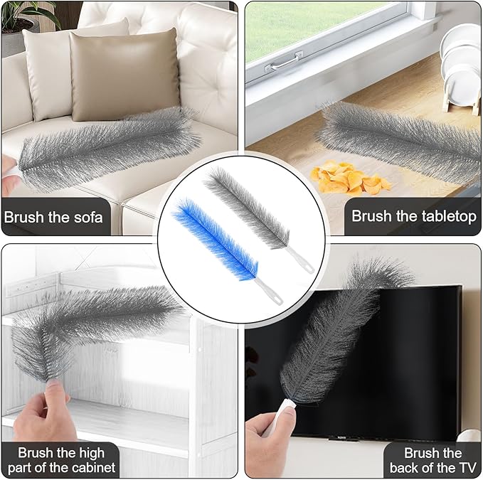 2 Pcs Fan Cleaner Brushes, Bendable Fan Cleaning Brush Cobweb Duster Set Microfiber Head Washable Brush for Ceiling Fan Air Vents Curtains Cars Box Fan(Grey)