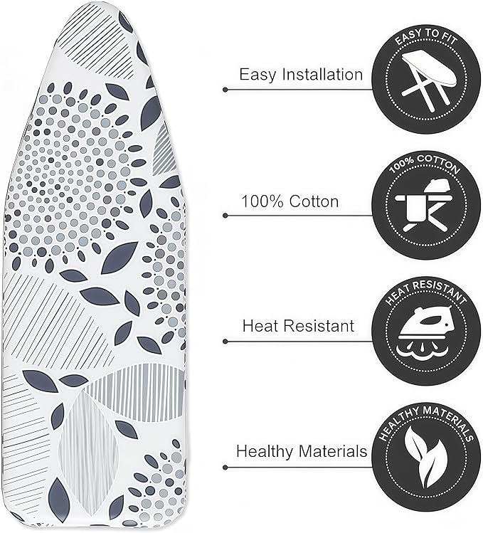 Ironing Board Cover with Two 5MM Thick Feltpads,15"x48"Heat Resistant Replacement Ironing Board Cover and Pad,Fits Standard Ironing Boards,Durability and Easy to Install