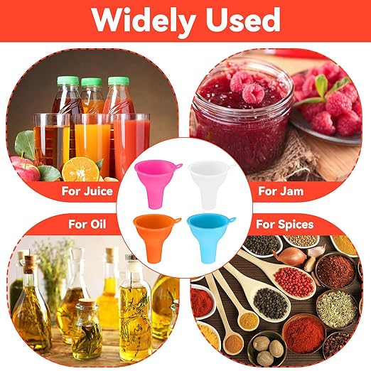 4 Pcs Funnels for Kitchen Use Filling Bottles Silicone Funnel Wide Mouth Funnel Multi Color Flexible Condiment Funnels Kitchen Gadgets Accessories for Filling Water Bottle Liquid Transfer
