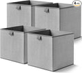 Storage Baskets, 11.8-Inch Woven Fabric Bins, Storage Cubes with Reinforced Handles, Organizer Bins for Closet Shelves, Foldable, for Toys, Clothes, Natural Beige (4PCS/Grey-11.8*11.8*11.8inch)