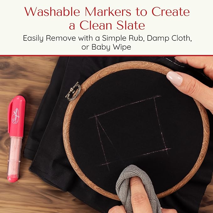 Fabric Markers for Sewing – Ergonomic Tailors Chalk Pen with Improved Dosing Wheel for Sharp Lines - Washable Sewing Chalk Marking Pens that are Compatible with Most Fabrics - Pink 1 Pack