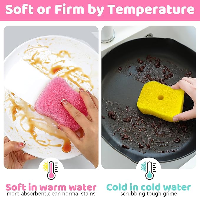 4 Pack Kickleen Scrub Color Sponge with Suction Hanger‌‌,Non-Scratch, Multipurpose Dish Cleaning Temperature Controlled Sponge for Kitchen, Bathroom (Mix Color)