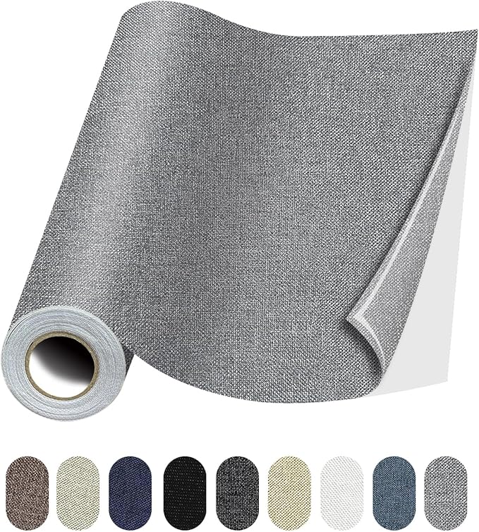 Fabric Repair Patches, 17X79 Inch Linen Repair Tape Self-Adhesive Fabric Patches Durable, DIY Large Linen Tape for Sofa, Couches, Furniture, Chair, Clothing （17X79 Inch, Grey）