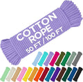 TECEUM Cotton Rope 3/16” (5 mm) – 50 FT – Strong All-Purpose Braided Rope – Natural Cotton – for Crafting, Сamping, Clothes Line, DIY, Indoor & Outdoor Use – Lavander