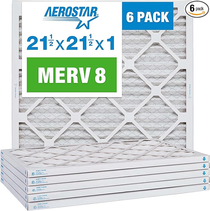 Aerostar 21.5x21.5x1 MERV 8-6 Count - High Efficiency Pleated HVAC, Furnace & Air Conditioner Filters - Removes Dust, Lint, Mold & Allergy-Causing Pollen