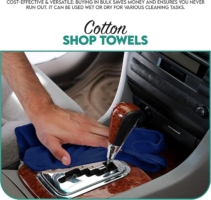 ZUPERIA Cotton Shop Towel – Multipurpose Cleaning Cloths (14" x 12" - Pack of 100 - Blue) Reusable Shop Rags for Automobiles, Industrial, Restaurants, Garage, and Homes