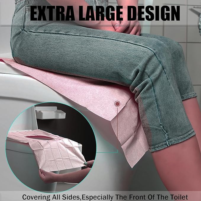 80 Pack Toilet Seat Covers Disposable 16x24 Inch XL Portable Toilet Liners Travel Seat Cover for Outdoors,Hotel, Hospital, Travel, Public Toilet Seat Cover (80pack, PINK)