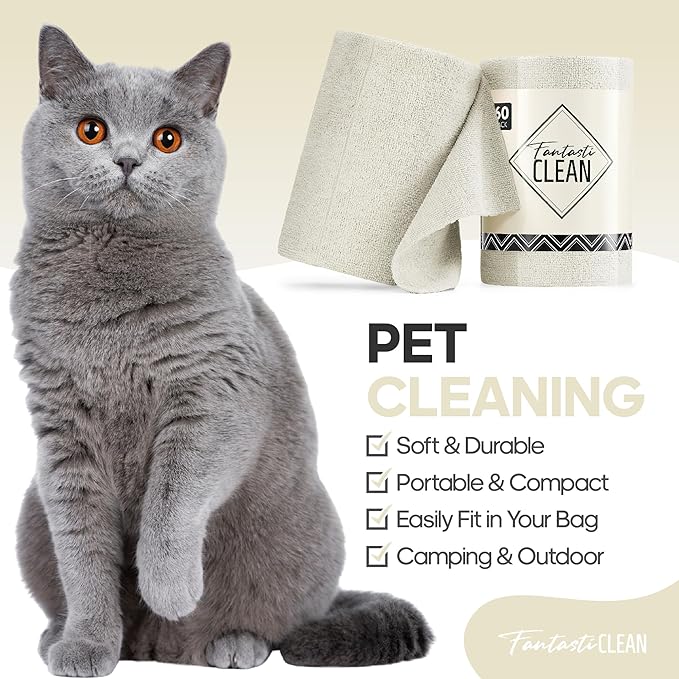Fantasticlean Microfiber Cleaning Cloth Roll -60 Pack, Tear Away Paperless Towels, 8" x 8", Reusable Washable Rags, for Home Kitchen, Pet, Office, Indoor Outdoor, Compact and Portable (Off-White)