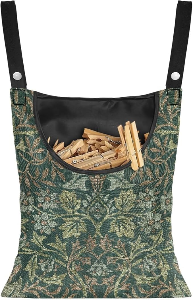 Jumbo Clothespin Organizer Bag 14.5x12 Inches - Extra Wide Access Opening - Industrial Strength Hanging Storage for Home & Commercial Laundry Use William Morris Flower Print