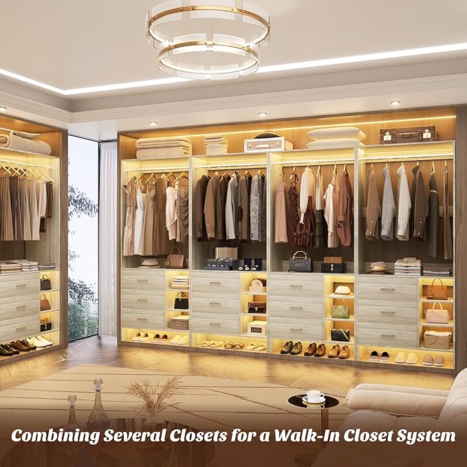 Aheaplus 2.5FT Closet System with 3 Drawers, 29.5’’ Closet Organizer, Wood Closet Organizer System, Walk-in Closet or Small Closets Wardrobe, Clothes Rack with Hanging Rods,-E6, White Oak