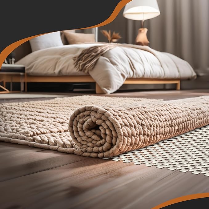 Nevlers 2 ft x 60 ft White Non Slip Rug Gripper Roll for Runners, Larger Rugs & Carpets | Strong Suction Non Skid Rug Pad for All Hard Surface Flooring | Breathable PVC Carpet Pad Anti Slip Rug Grips