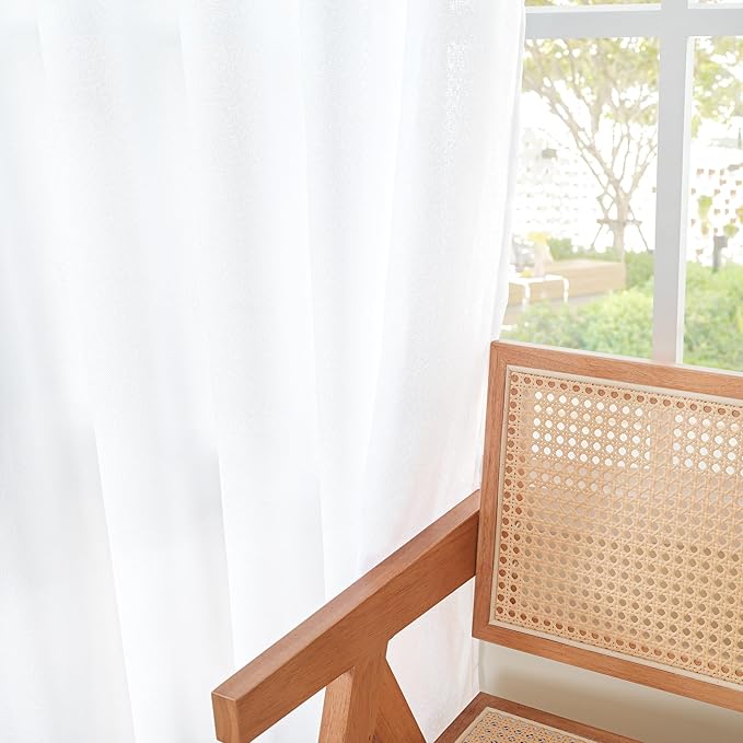 YoungsTex 72 Inch Length White Linen Curtains for Living Room 2 Panels, Rod Pocket Back Tab Semi Sheer Drapes for Light Filtering Window Treatments for Bedroom Dining, 52 X 72 Inch