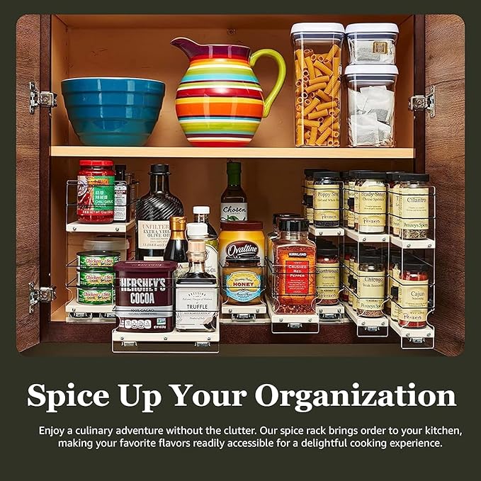 Vertical Spice Combo Spice Rack Drawer - Pull Out Pantry Organizers and Storage - Kitchen Cabinet Organizer - Seasoning Sliding Caddy - Made in USA (5.75" W x 5.00" H x 10.60" D, Partially Assembled)