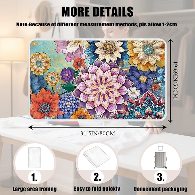 Ironing Mat Boho Flower Portable Ironing Pad Blanket for Table Top Heat Resistance Travel Small 32 x 16 Inch Foldable Lightweight Iron Mats for Washer and Dryer