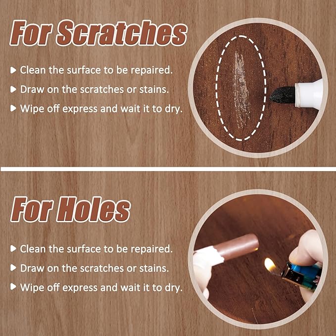 SEISSO 18 Colors Wood Wax Sticks ＆ Wood Markers Furniture Repair Kit - Set of 39 - Wood Floor Scratch Repair, Furniture Markers Touch Up Restore Wood Floors, Tables, Holes, Laminate, Carpenters