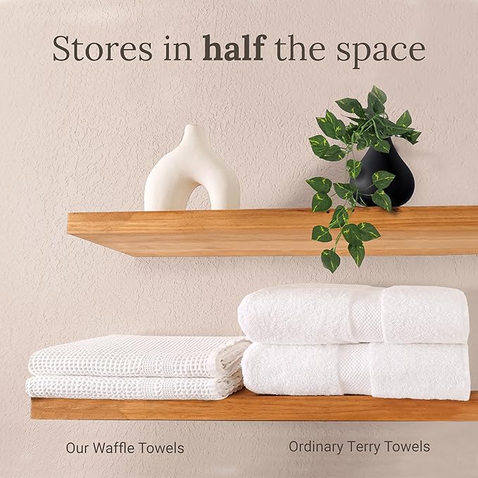 GILDEN TREE Waffle Towel Set Quick Dry Thin | 2 Bath Towels | 2 Hand Towels | 2 Washcloths, Classic Style (Pewter)
