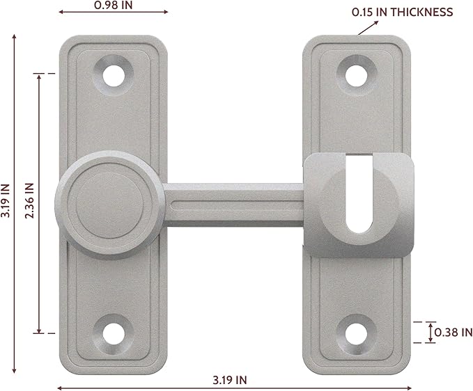 Barn Door Privacy Latch, 90°/180° Swing Slide Lock, Zinc-Alloy, Adhesive or Screw Mount, Interior Use for Bathroom/Bedroom/Closet/Shed, Includes Screws & Glue - Silver