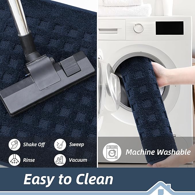 BEQHAUSE Waffle Door Mats Indoor 24"x36", Dog Mat for Muddy Paws Absorbent and Dirt Resist Floor Mats Non-Slip Washable Rugs for Entryway, Welcome Mat for Front Back Door, Muddy Wet Shoes, Navy Blue
