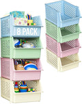 TidyFriend Plastic Stackable Storage Bins for Pantry - 8 Pack Stackable Bins for Organizing Food, Kitchen, and Bathroom Essentials (Multi)