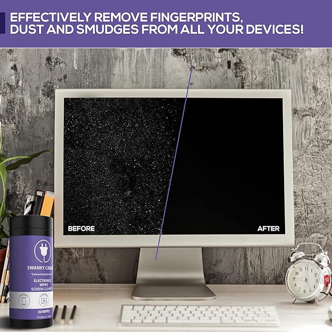 Screen Cleaner Wipes: Electronic Wipes for Screens - Computer Screen Wipes for Lens, Phone, Tv Screen and Monitor Cleaning - Tech Wipes & Microfiber Cloth (Canister, 300 Count)