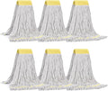 Matthew Cleaning Commercial Mop Head Replacement, 5 Inch Wide Headband, Looped End Cotton Blend String Wet Mops for Floor Cleaning, 24 oz Large, 6-Pack White
