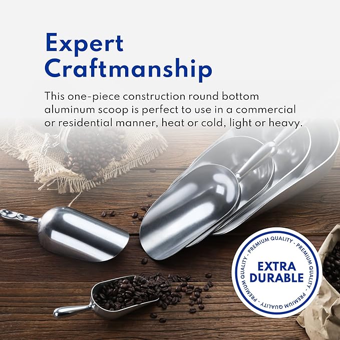 New Star Foodservice 34608 One-Piece Cast Aluminum Round Bottom Bar Ice Flour Utility Scoop, 85-Ounce, Silver (Hand Wash Only)