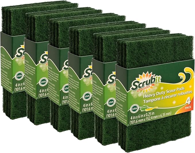 Scouring Pads - Heavy Duty Household Cleaning Scrubber with Non-Scratch Anti-Grease Technology - Reusable Scrubbing Pads – Green, 24 Pack