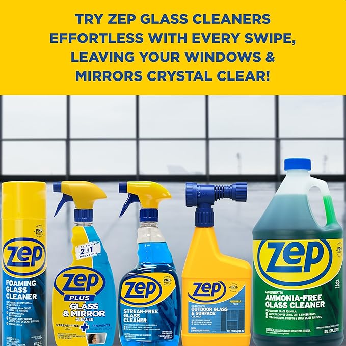 Zep Foaming Glass and Plexiglass Cleaner - 19 oz (Case of 4) ZUFGC19 - Foaming Formula Clings to Vertical Surfaces. Trusted by Pros