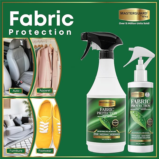 Fabric Protection Spray Water Based Solution - Natural Kid and Pet Safe Formula, Fabric Protector for Upholstery, Couch, Shoes, Jackets & Outdoor Furniture - Waterproof & Stain Resistant - 16 oz