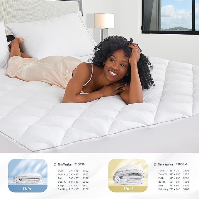 Sunflower Full Mattress Pad, Hypoallergenic Cotton Mattress Cover, 18-22" Extra Deep Pocket Quilted Protector, Breathable&Noiseless