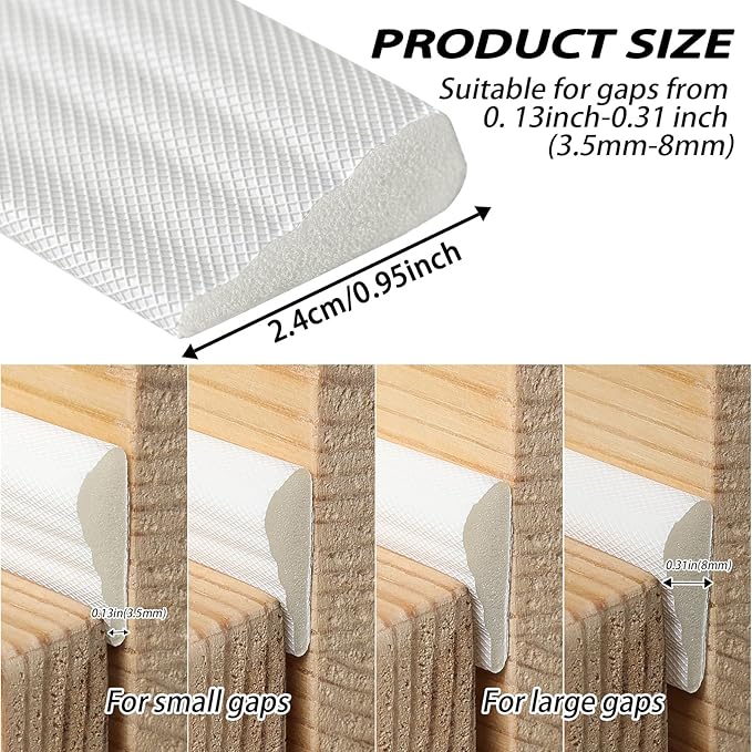 QDiShi 196" Wedge-Shape Weather Stripping Door Seal Weatherproof Foam Seals Self Adhesive Insulation Anti-Collision Strip Soundproofing Frame Insulation Tape Fits 0.13-0.31" Gaps(White)