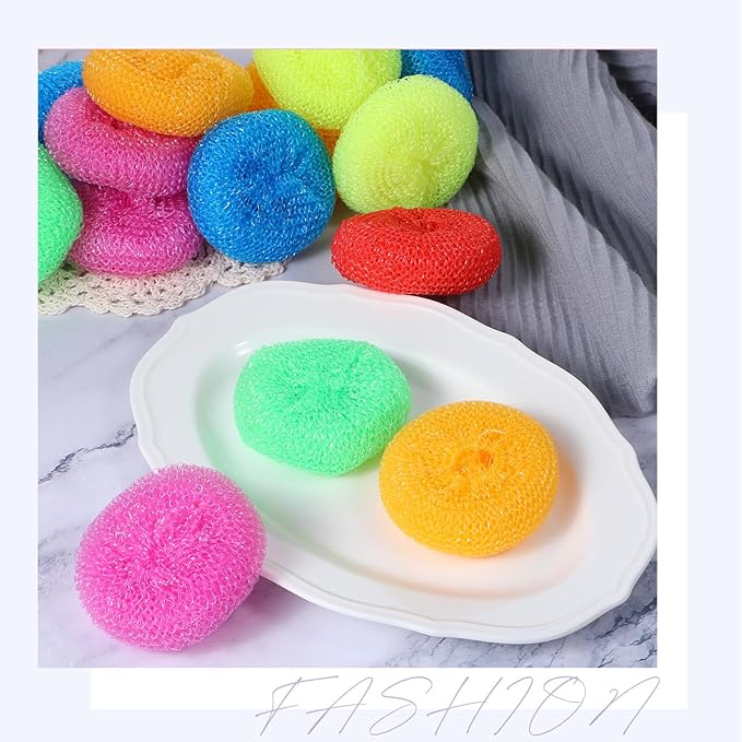 100 Pcs Plastic Scrubbers for Dishes, Round Pot Scrubbers for Kitchen Non Scratch Scouring Pads 3.35" Nylon Mesh Dish Scrubber Reusable Poly Mesh Scouring Dish Pads for Household Cleaning