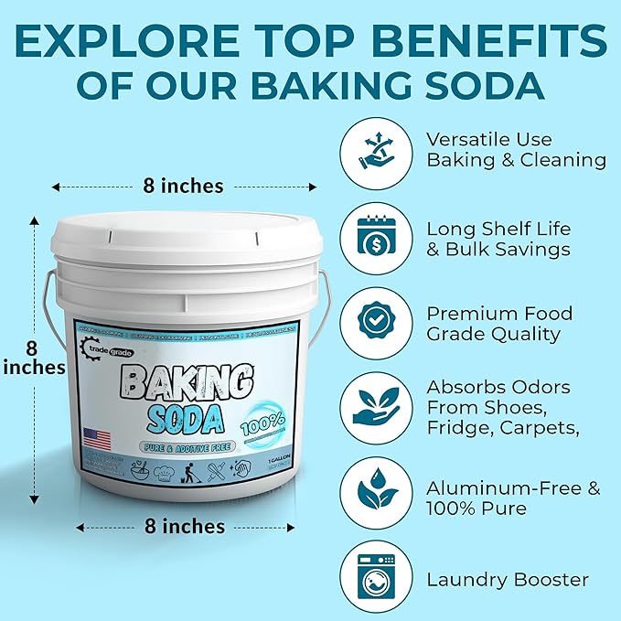 TradeGrade Pure Baking Soda Powder – 1 Gallon Bucket, Sodium Bicarbonate Powder | Premium Food-Grade for Baking, Bread, Cookies & More | Baking Soda for Cleaning, Natural Cleaner & Deodorizer (1 Gallon)