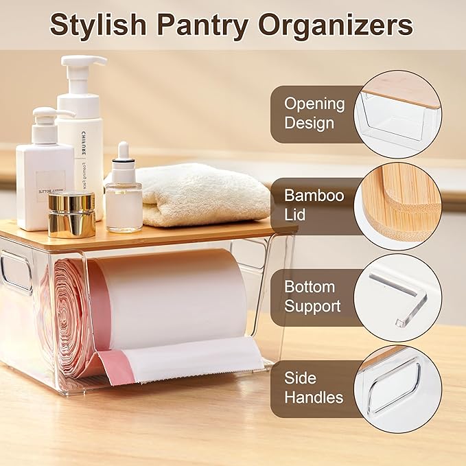 Citylife 2-Pack Extra Large Trash Bag Holders with Bamboo Tops and Handles, Laundry Room Organization and Storage for Home, Kitchen, Under-Sink Garbage Bag Dispenser