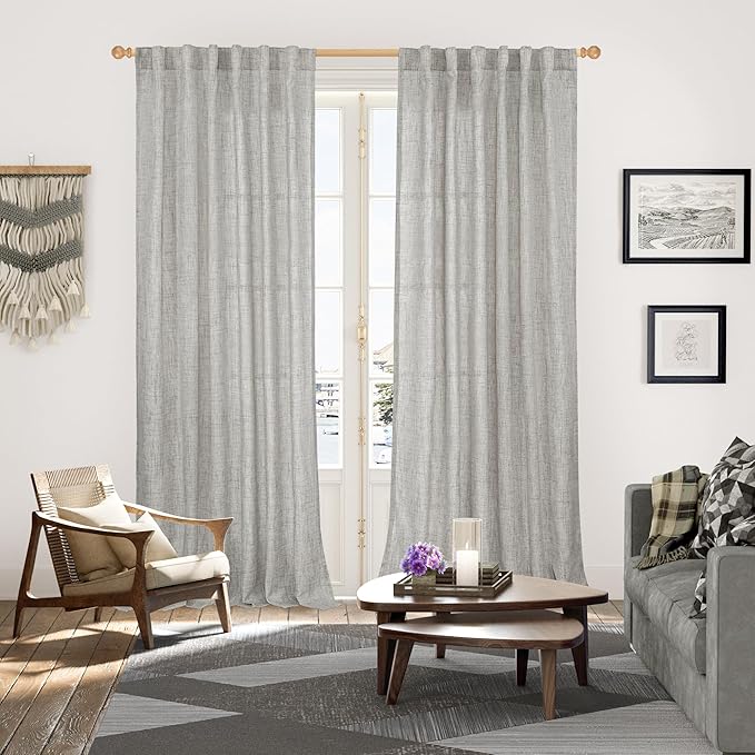 YoungsTex Dark Grey Linen Curtains 95 Inch Length for Living Room Back Tab Textured Window Drapes Light Filtering for Bedroom Rod Pocket, 52 X 95 Inch, 2 Panels