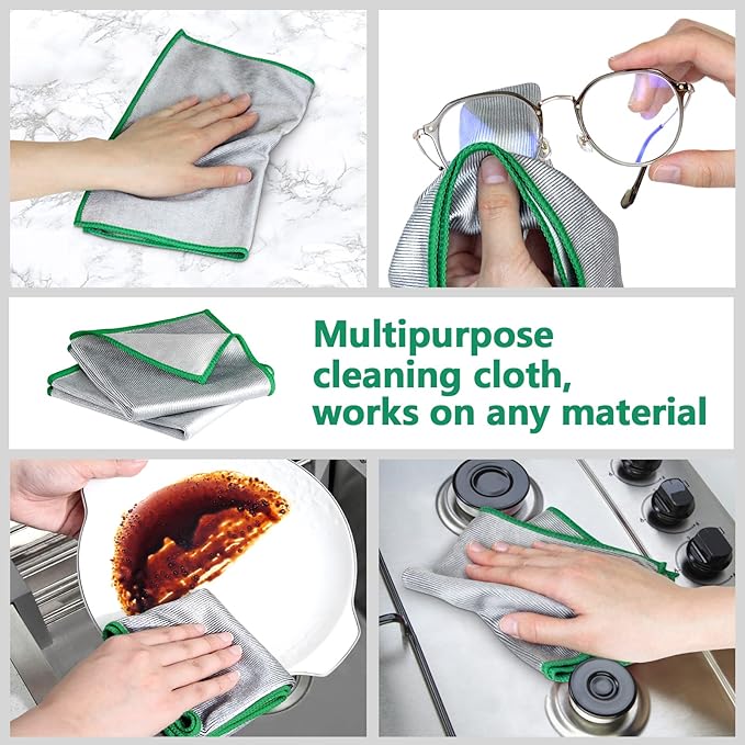 Glass Polishing Cloth Streak Free Miracle Cleaning Cloth Lint Free Microfiber Cleaning Rags for Glasses Kitchen Dish Mirrors Easy Clean, Pack of 6, 12" x 12"