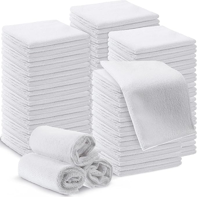 200 Pieces Microfiber Cleaning Cloths Bulk Absorbent Microfiber Towels Reusable Lint-Free Streak Free Wash Rags for House Kitchen Office Restaurants Bar Shop Car, 12 x 12 Inches (White)
