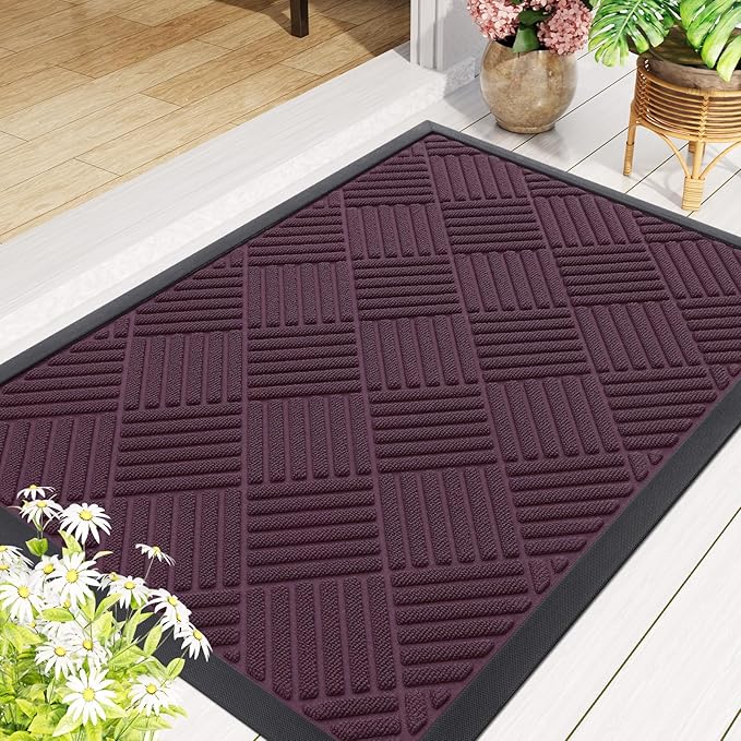 Smiry Front Door Mat Outside Entrance, Heavy Duty Outdoor Indoor Mat, Natural Rubber Doormat, Non Slip, Trap Dirt and Moisture, Easy Clean, Low Profile Patio Porch Entryway Mat, 29.5x17, Violet
