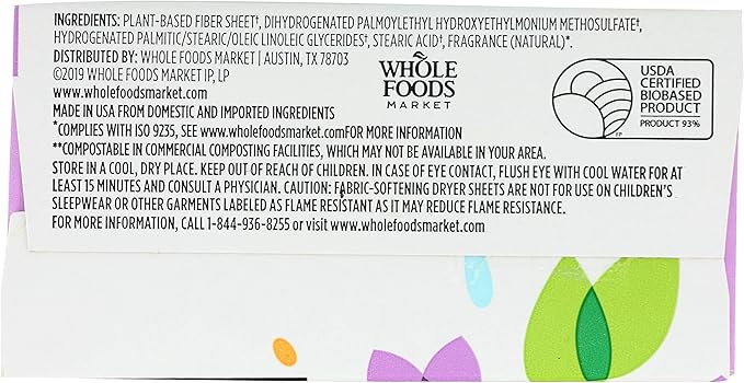 365 by Whole Foods Market, Lavender Fabric Softener Sheets 80 Count, 80 Count (Pack of 2)