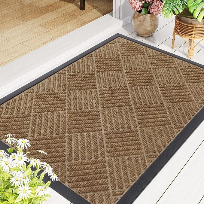 Smiry Front Door Mat Outside Entrance, Heavy Duty Outdoor Indoor Mat, Natural Rubber Doormat, Non Slip, Trap Dirt and Moisture, Easy Clean, Low Profile Patio Porch Entryway Mat, 71x23, Coffee