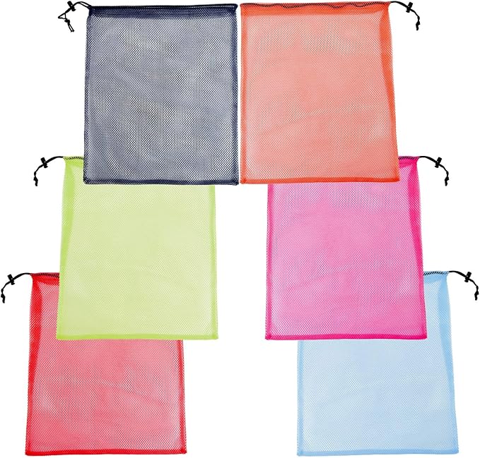 18"X24" 6Pcs Mesh Laundry Drawstring Bag Nylon Drawstring Gym Bag with Cord Lock Closure