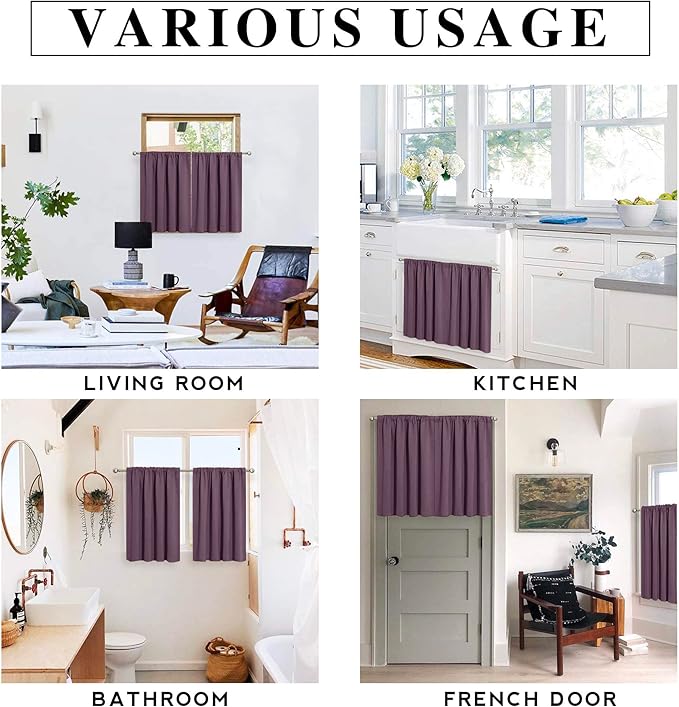 RYB HOME Bathroom Window Curtains - Blackout Curtains Small Window Short Drapes for Kitchen Bedroom Living Room Kids Nursery Room RV, W 42 x L 36 inch per Panel, Plum, 2 Pcs