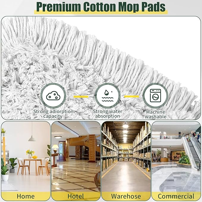 36" Commercial Dust Mop for Floor Cleaning with Replacement Mop Pads, Heavy Duty Industrial Large Floor Wet Dry Mop for Cleaning Office Garage Hardwood Warehouse Factory Mall